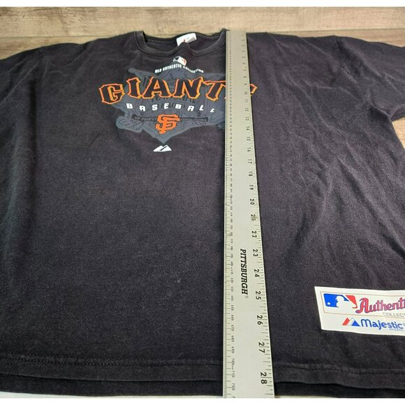 VTG Majestic SF Giants Faded Black MLB Authentic Short Sleeve T-Shirt Sz L/XL* - Picture 7 of 9